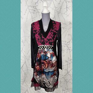 Carlopik Artsy Eclectic Wool Blend Knit Mixed Media Midi Dress